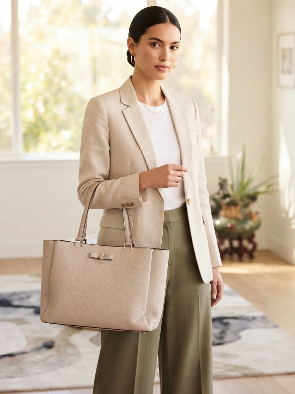 kate spade Pebbled Leather Bow Tote in Light Beige